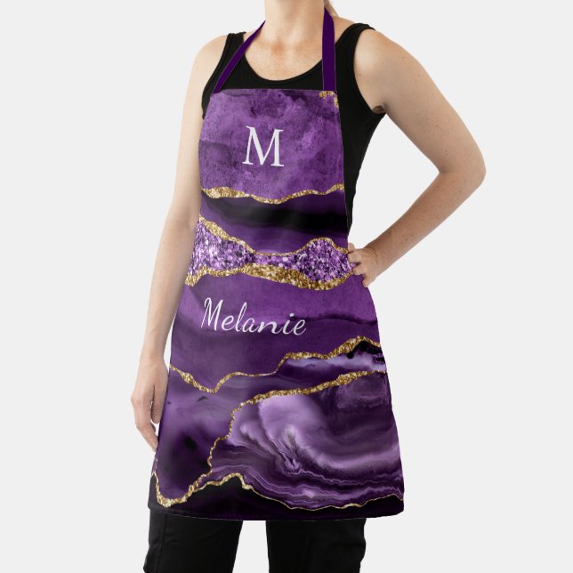 Purple Gold Marble Custom Name and Letter Apron (Insitu)