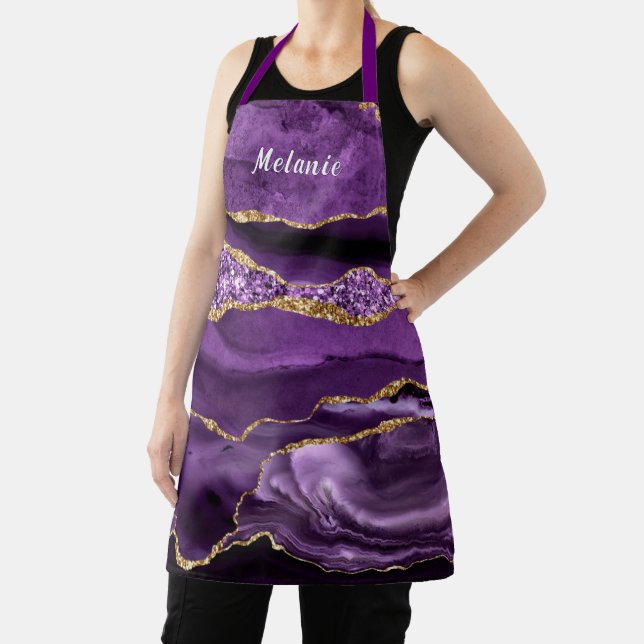 Purple Gold Marble Custom Name Apron Gift (Insitu)