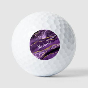 Purple Gold Marble Custom Name Golf Balls Gift