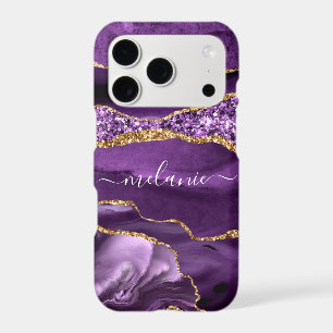 Purple Gold Marble Custom Name iPhone Case