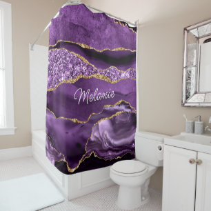 Purple Gold Marble Custom Name Shower Curtain