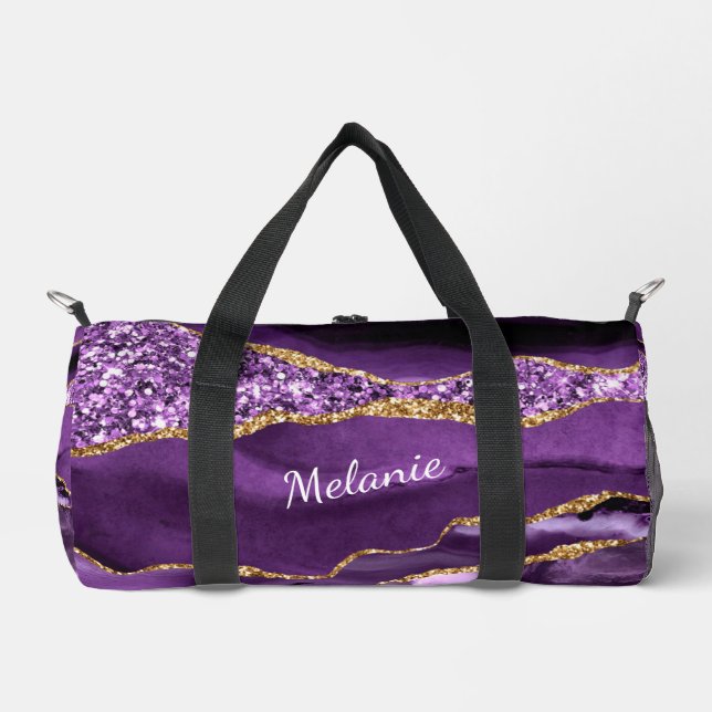 Purple Gold Marble Custom Your Name Duffle Bag (Front)
