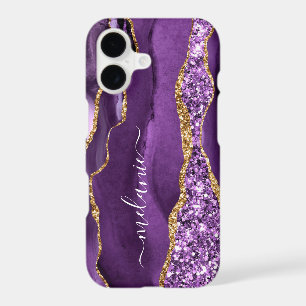 Purple Gold Marble Custom Your Name iPhone Case