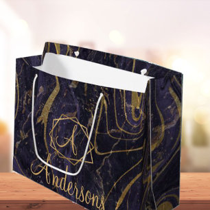 Purple Gold Marble Effect Monogram Name Christmas Large Gift Bag