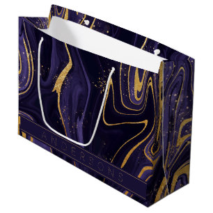 Purple Gold Marble Effect Name Merry Christmas Large Gift Bag