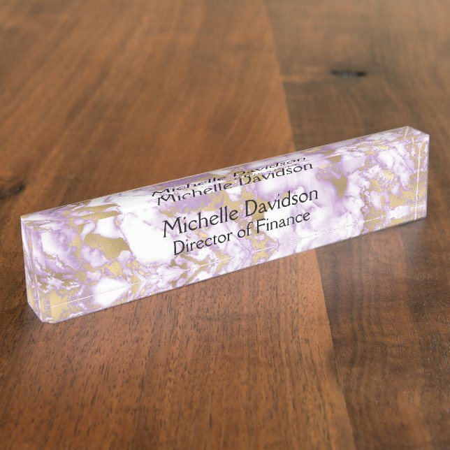 Purple & Gold Marble Executive Nameplate (Side)