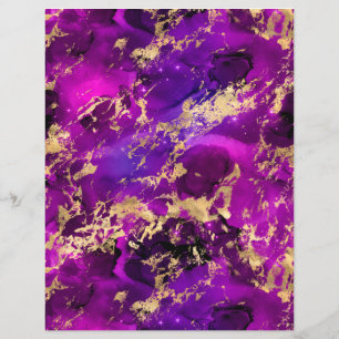 Purple & Gold Marble Galaxy Scrapbook Paper Sheet