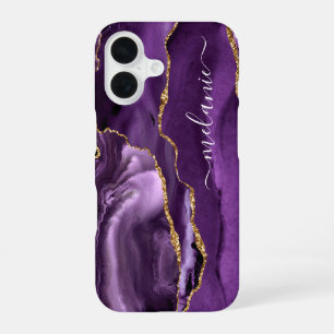 Purple Gold Marble iPhone Case with Custom Name