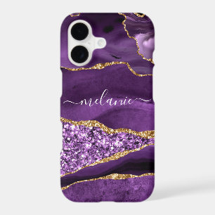 Purple Gold Marble iPhone Case with Custom Name