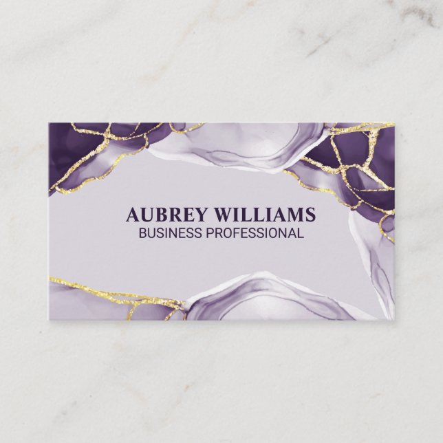Purple Gold Marble Stone  Business Card (Front)