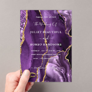 Purple Gold Marble Wedding Invitation with Rings