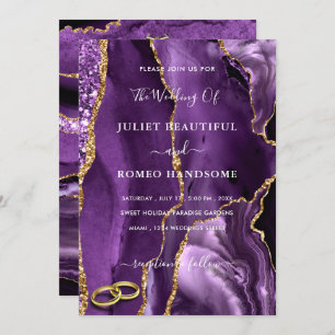 Purple Gold Marble Wedding Invitation with Rings