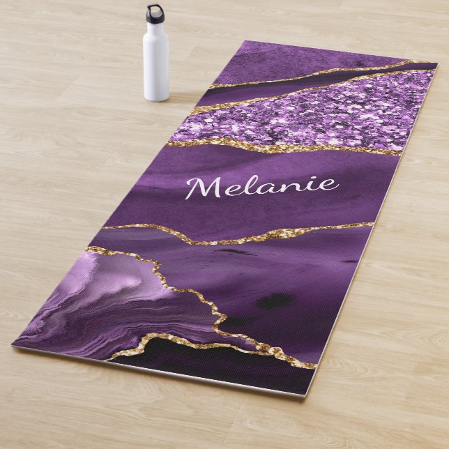 Purple Gold Marble Yoga Mat with Custom Name (In Situ)