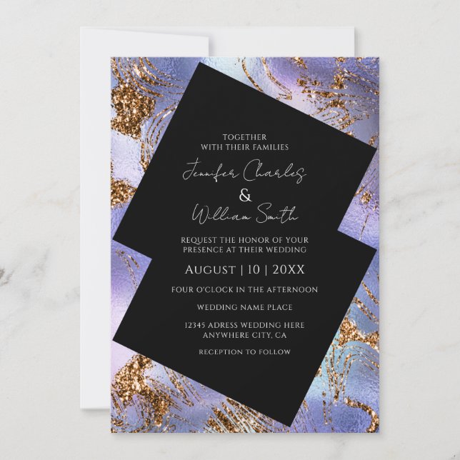 Purple Gold Marbled Modern  Invitation (Front)