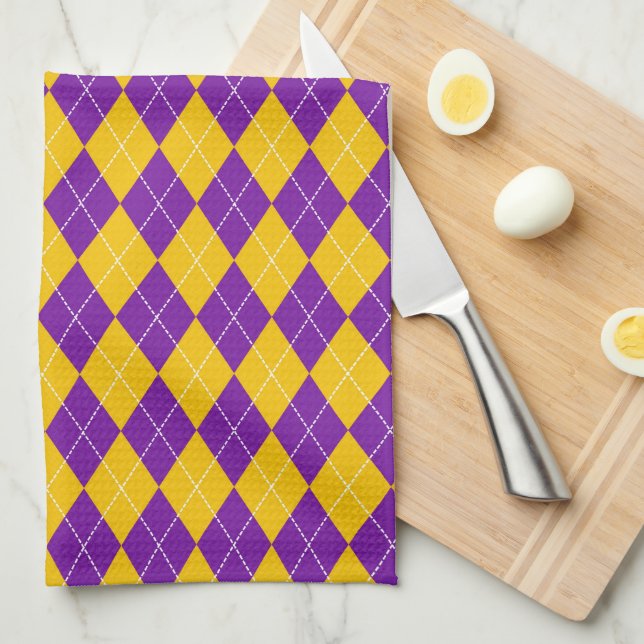 PURPLE GOLD MARDI GRAS DIAMOND PATTERN TEA TOWEL (Quarter Fold)