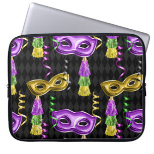 PURPLE & GOLD MARDI GRAS MASKS & TASSELS LAPTOP SLEEVE