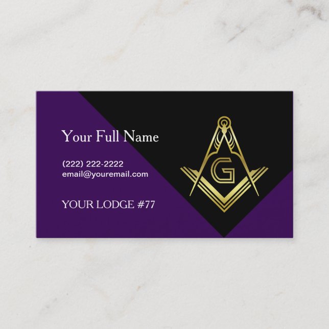 Purple & Gold Masonic Business Cards, Freemasonry Business Card (Front)