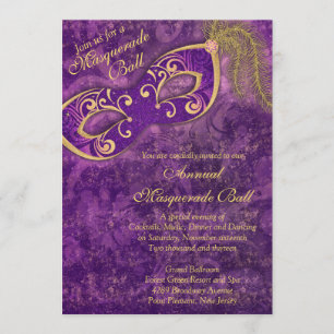 Purple Gold Masquerade Ball Mardi Gras Party Invitation