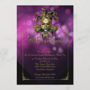 Purple Gold Masquerade Mardi Gras Ball Invitation