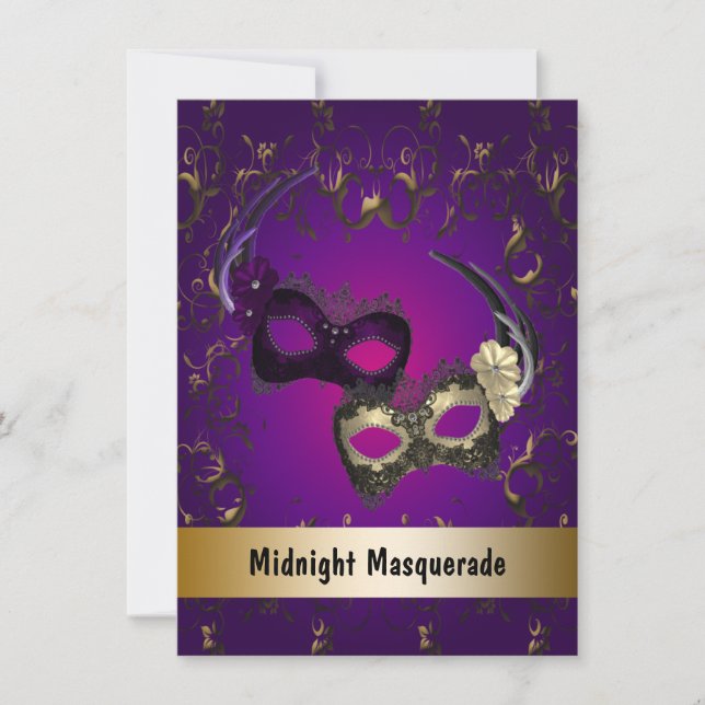 Purple Gold Masquerade Prom Invitation (Front)