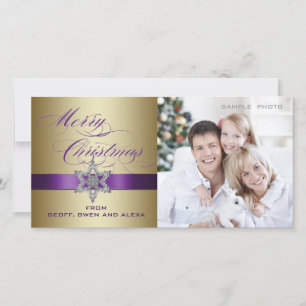 Purple Gold Merry Christmas Greeting Photo Card