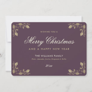 Purple Gold Merry Christmas Happy New Year Cards