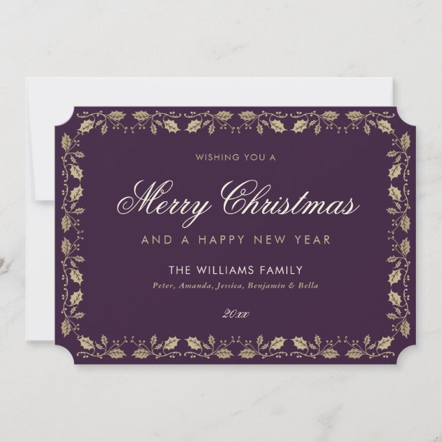 Purple Gold Merry Christmas New Year Card (Front)