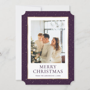 Purple Gold Merry Christmas Photo Holiday Card