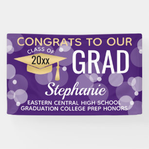 Purple Gold Modern Bubble Congrats Grad Graduation Banner