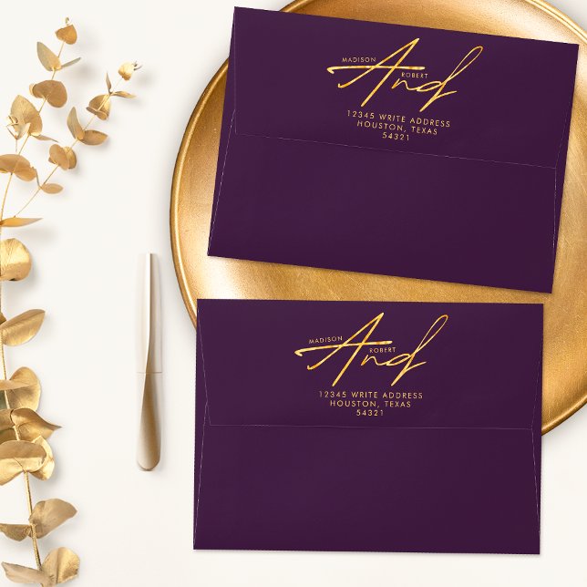 Purple Gold Modern Classic Typography Wedding Envelope (Creator Uploaded)