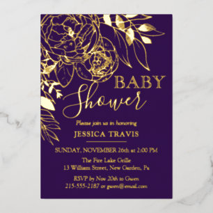 Purple & Gold Modern Floral Baby Shower