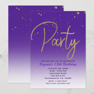 Purple & Gold Modern Glam Birthday Party Chic Invitation