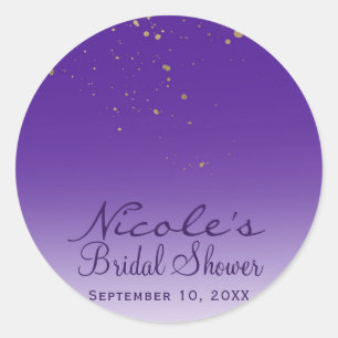 Purple & Gold Modern Glam Bridal Shower Party Classic Round Sticker