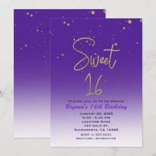 Purple & Gold Modern Glam SWEET 16 Birthday Party Invitation
