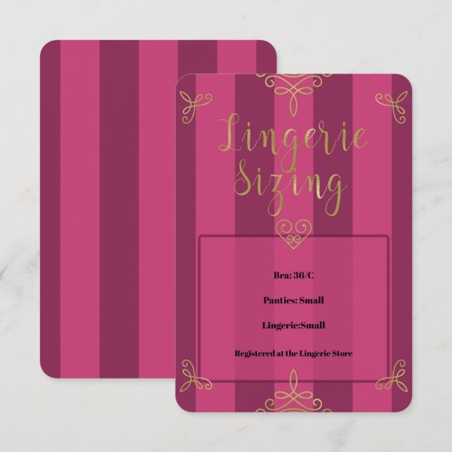 Purple Gold Modern Lingerie Shower Sizing Insert Invitation (Front/Back)