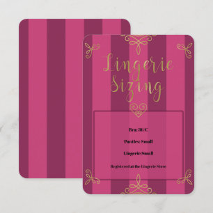 Purple Gold Modern Lingerie Shower Sizing Insert Invitation