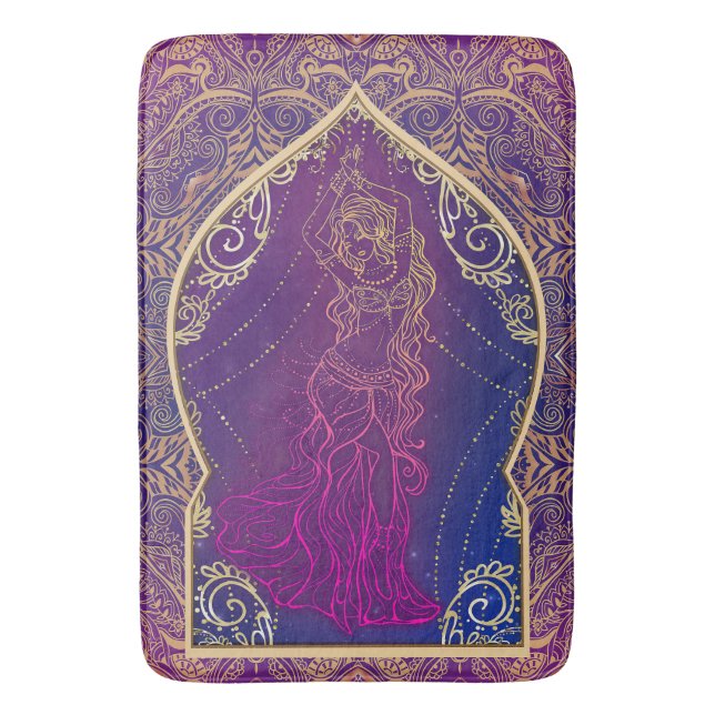 Purple & Gold Moroccan Arabian Belly Dancing Glam Bath Mat (Front Vertical)