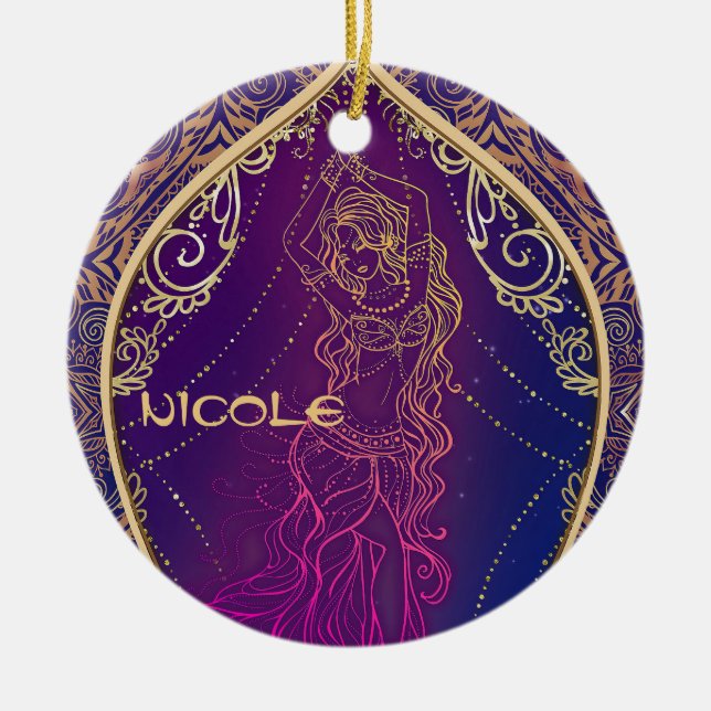 Purple & Gold Moroccan Arabian Belly Dancing Glam Ceramic Tree Decoration (Front)