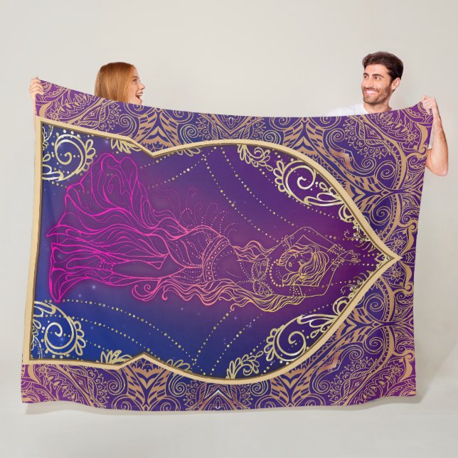 Purple & Gold Moroccan Arabian Belly Dancing Glam Fleece Blanket (In Situ)