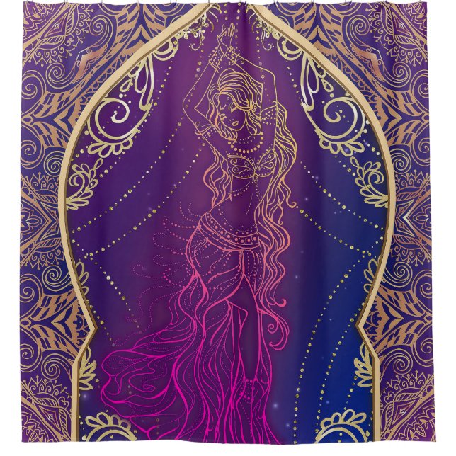 Purple & Gold Moroccan Arabian Belly Dancing Glam Shower Curtain (Front)