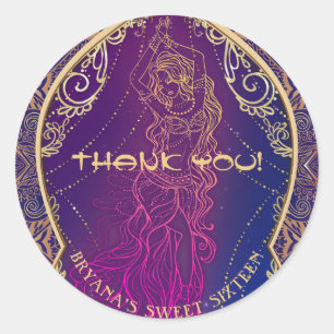 Purple & Gold Moroccan Arabian Belly Dancing Party Classic Round Sticker
