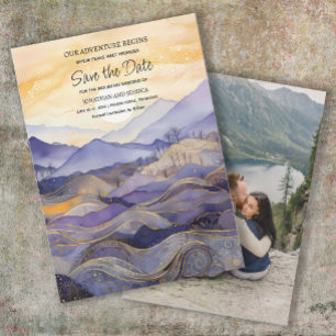 Purple Gold Mountain Wedding Photo Save Date  Save The Date
