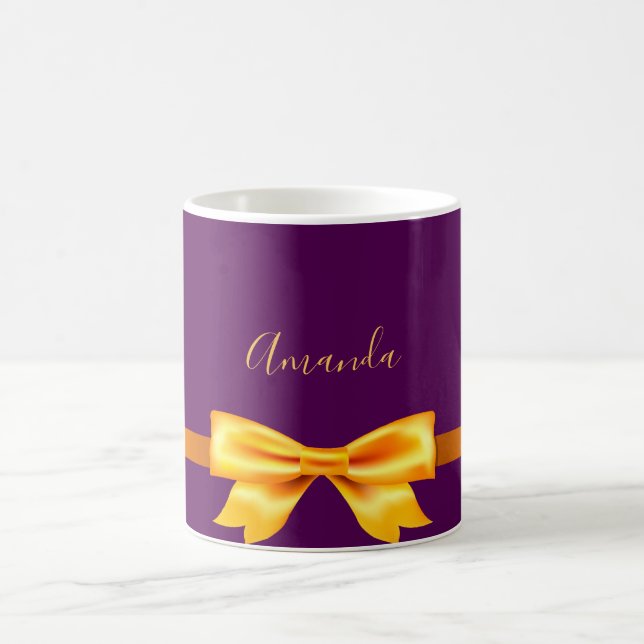 Purple gold name elegant bow coffee mug (Center)
