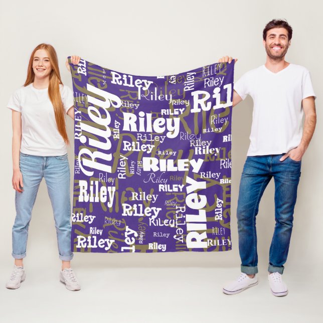 Purple Gold Name Repeat Typography Sports Team Fleece Blanket (In Situ)