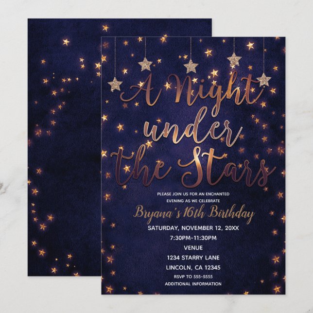 Purple & Gold Night Under the Stars Celestial Sky Invitation (Front/Back)