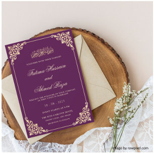 Purple Gold Nikah Islamic Muslim Wedding Invitation