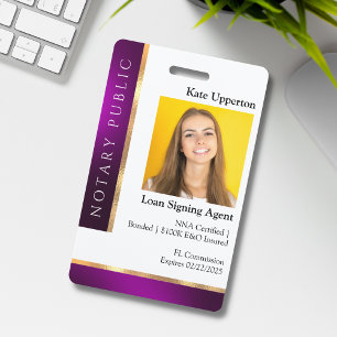 Purple & Gold Notary template for ID ID Badge
