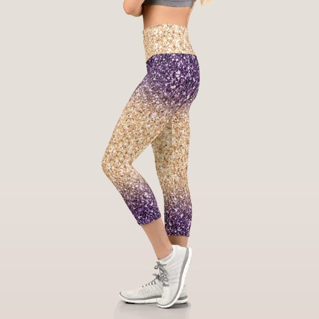 Purple-Gold Ombre Glitters Capri Leggings (Left)