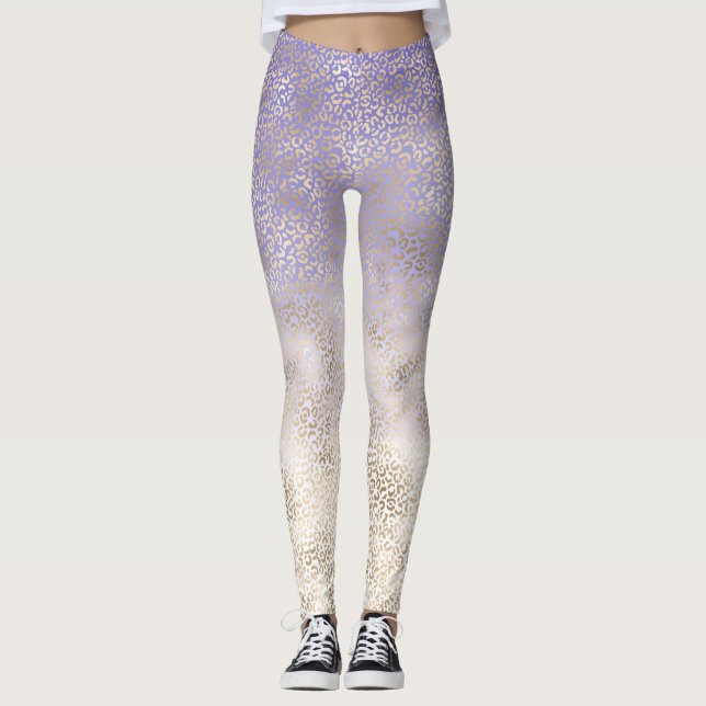 Purple Gold Ombre Leopard Print Leggings (Front)