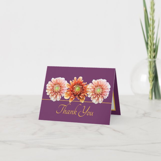 Purple Gold Orange Dahlia Chic Bouquet Thank You Card (Front)